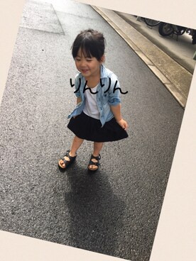「Handmade（ハンドメイド）のアイテム（スカート、ブラック系）」を使った、rinka時々yukinoさん（キッズ・110cm）の夏コーディネート