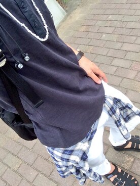 「NANO universe（ナノユニバース）のスラブコンビヘンリーT（Tシャツ/カットソー、ブルー系）」を使った、niko.328さん（メンズ・167cm）の夏コーディネート