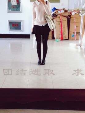 「H&M（エイチ・アンド・エム）のアイテム（ニット/セーター、ピンク系）」を使った、何梁水さん（レディース・172cm）の春コーディネート