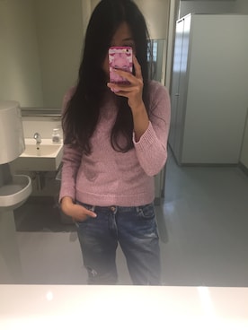 「古着のアイテム（ニット/セーター、ピンク系）」を使った、mimiponさん（レディース・176cm）の秋コーディネート