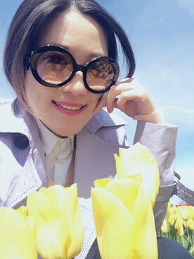 「22 OCTOBRE（ヴァンドゥ－オクトーブル）のシャンブレーツイル コート（トレンチコート、ブルー系）」を使った、Violet菫さん（レディース・160cm）の春コーディネート