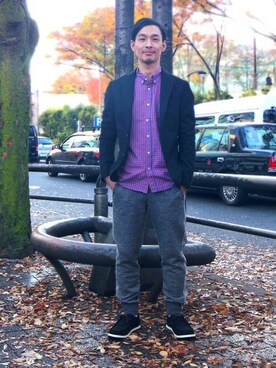 「BAYFLOW（ベイフロー）のアイテム（テーラードジャケット）」を使った、BF　HONMAさん（メンズ・172cm）の秋コーディネート