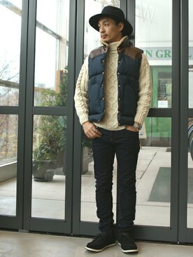 「BAYFLOW(BAYFLOW)」｜「アイテム（モカシン/デッキシューズ）」を使った、BF　HONMAさん（メンズ・172cm）の冬コーディネート