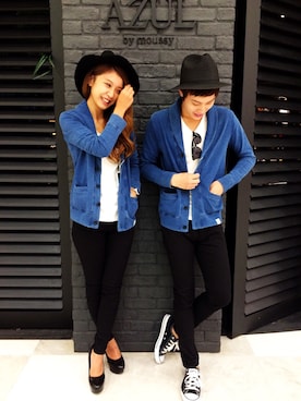 「AZUL by moussy（アズールバイマウジー）のアイテム（ハット）」を使った、airiさん（レディース・165cm）の秋コーディネート