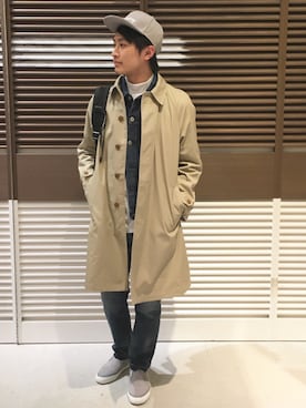 「RAGEBLUE（レイジブルー）のアイテム（ステンカラーコート）」を使った、児玉拓さん（メンズ・180cm）の冬コーディネート