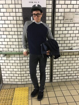 「MR.GENTLEMAN（ミスタージェントルマン）のアイテム（ニット/セーター）」を使った、KOROSUKEさん（メンズ・175cm）の冬コーディネート