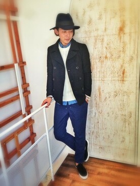 「RAGEBLUE（レイジブルー）のアイテム（ピーコート）」を使った、ヒロさん（メンズ・182cm）の秋コーディネート