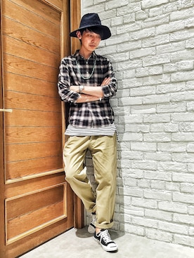 「チェックシャツ」｜「アイテム（タンクトップ）」を使った、ヒロさん（メンズ・182cm・20代）の夏コーディネート