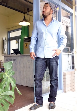 「アイテム（モカシン/デッキシューズ、グリーン系）」を使った、yuichiroさん（メンズ・170cm）の秋コーディネート