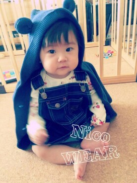 「Wrangler（ラングラー）のアイテム（サロペット/オーバーオール）」を使った、Nico◡̈♥︎さん（キッズ・60cm）の秋コーディネート
