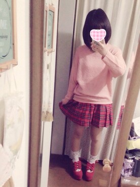 「ピンクニット」｜ななこさん（レディース・152cm）の冬コーディネート