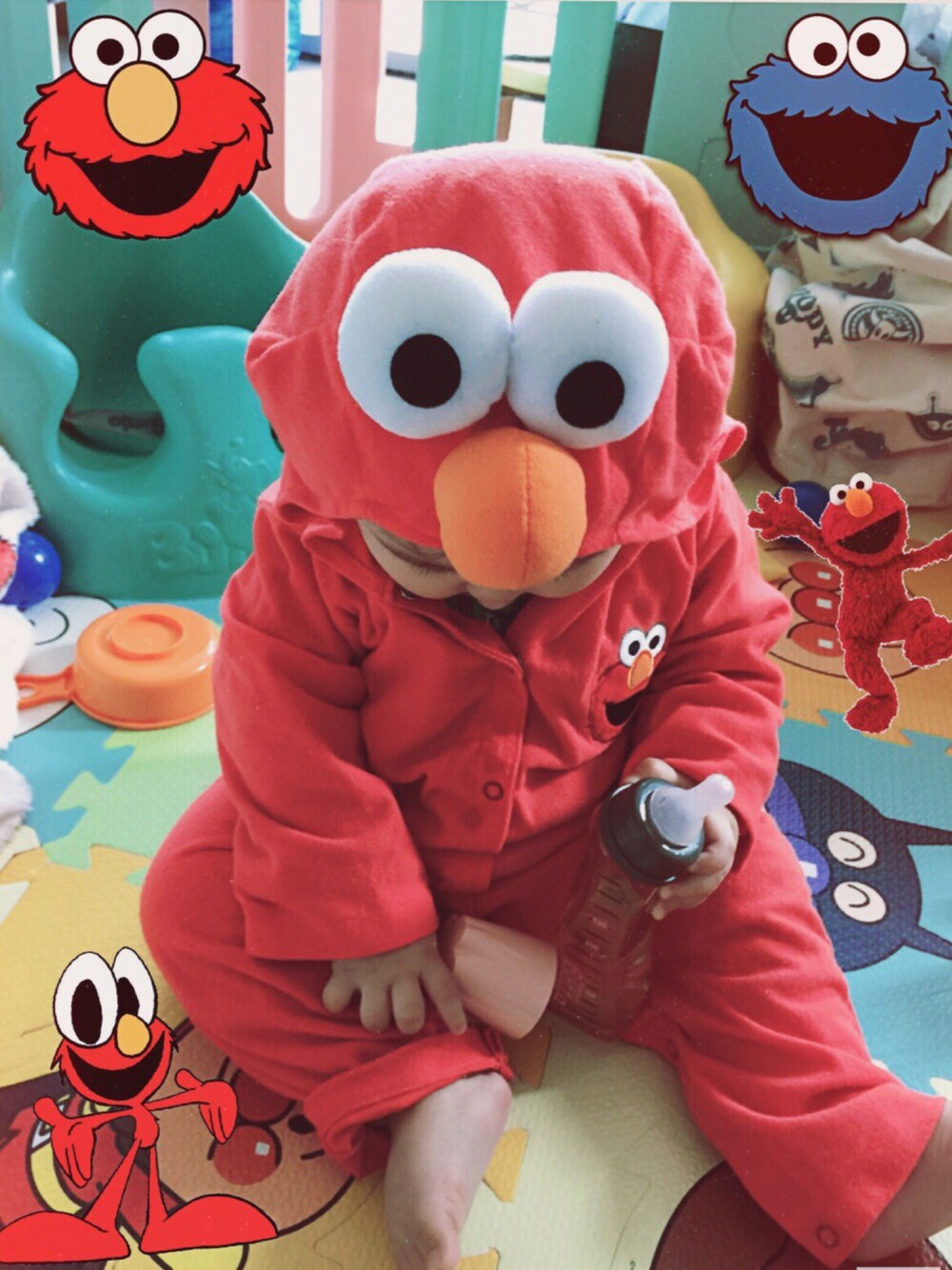 「芝麻街、cosplay、Elmo」｜「sesame steetのアイテム（ロンパース、レッド系）」を使った、JAMさん（キッズ・80cm）の春コーディネートの1枚目の写真