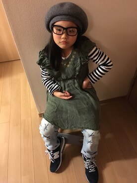 「BOOFOOWOO」｜「アイテム（ワンピース/ドレス）」を使った、YUNAchocoさん（キッズ・120cm）の秋コーディネート