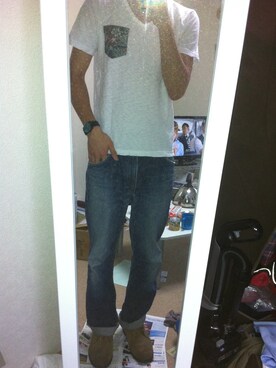 「白Tシャツ（T Shirts、ホワイト系）」を使った、はっちゃんさん（メンズ・176cm）の夏コーディネート