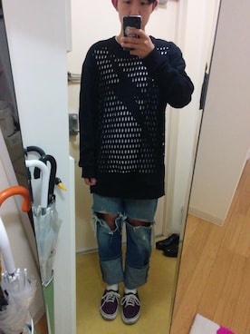 「3.1 Phillip Lim（スリーワンフィリップリム）のフィリップリム
稲妻クラッシュスウェット（スウェット、ブラック系）」を使った、たろうさん（メンズ・173cm）の冬コーディネート