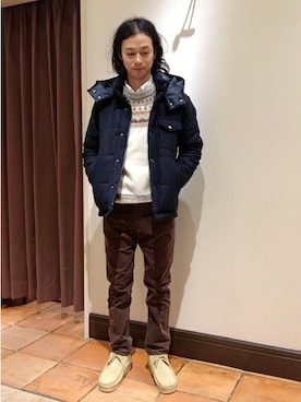 「クラークス」｜「アイテム（ジャケット/アウター）」を使った、ivory court船橋店スタッフさん（メンズ・166cm）の冬コーディネート