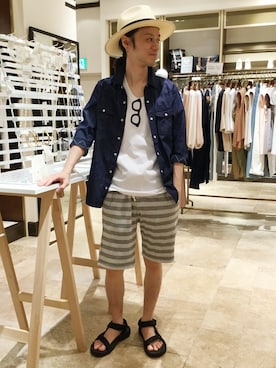 「SUPERTHANKS」｜「アイテム（帽子）」を使った、ivory court船橋店スタッフさん（メンズ・166cm）の夏コーディネート