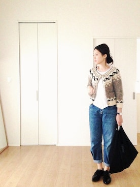 「カウチンセーター」｜「アイテム（アナログ腕時計）」を使った、himarisoさん（レディース・164cm）の冬コーディネート