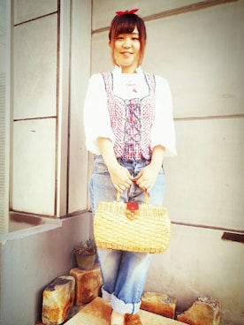 「アイテム（ベスト、レッド系）」を使った、AiLeen by GROGGROGさん（レディース・158cm）の夏コーディネート