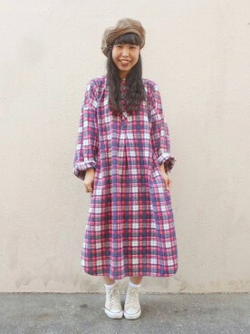 「アイテム（シャツワンピース、レッド系）」を使った、AiLeen by GROGGROGさん（レディース・158cm）の秋コーディネート