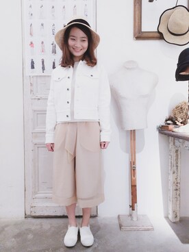 「initial（イニシャル）のアイテム（デニムジャケット）」を使った、pizzaさん（レディース・158cm）の冬コーディネート