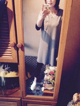 「GU（ジーユー）のアイテム（One piece dress、グレー系）」を使った、nishiyamaさん（レディース・155cm）の春コーディネート