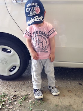 「BABYDOLL（ベビードール）のアイテム（Cap、ブルー系）」を使った、nishiyamaさん（レディース・155cm）の春コーディネート