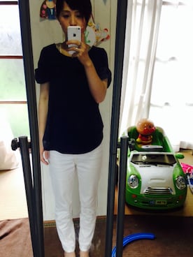 「しまむら（シマムラ）のアイテム（T Shirts、ブルー系）」を使った、nishiyamaさん（レディース・155cm）の夏コーディネート