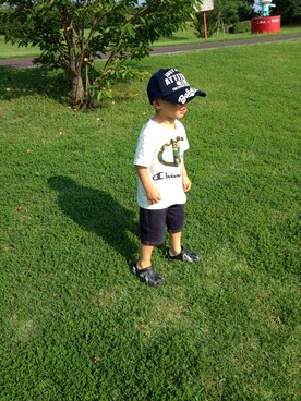 「BABYDOLL（ベビードール）のアイテム（Cap、ブルー系）」を使った、nishiyamaさん（レディース・155cm）の夏コーディネート