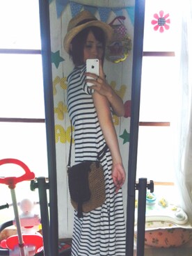 「GU（ジーユー）のアイテム（One piece dress、ホワイト系）」を使った、nishiyamaさん（レディース・155cm）の夏コーディネート