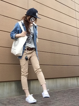 「#203（ニイマルサン）のアイテム（バッグ）」を使った、Atsukoさん（レディース・152cm）の夏コーディネート