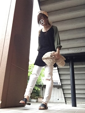 「ホワイトデニム」｜「アイテム（チュニック）」を使った、Atsukoさん（レディース・152cm）の夏コーディネート