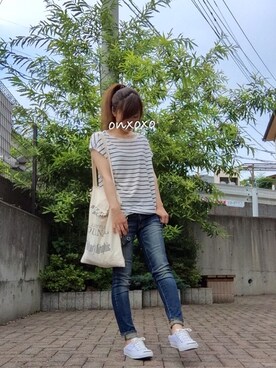 「TODAYFUL（トゥデイフル）のVintageトートバッグ（トートバッグ）」を使った、Atsukoさん（レディース・152cm）の夏コーディネート