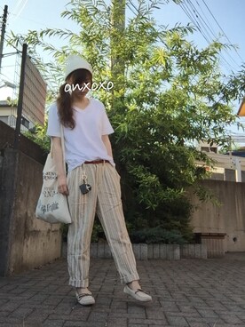 「TODAYFUL（トゥデイフル）のVintageトートバッグ（トートバッグ）」を使った、Atsukoさん（レディース・152cm）の夏コーディネート