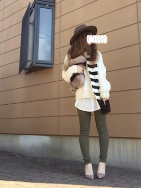 「GLOBAL WORK（グローバルワーク）のフェルトロングブリムハット/705078（ハット）」を使った、Atsukoさん（レディース・152cm）の冬コーディネート