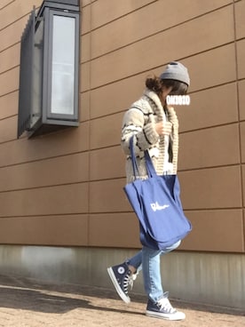 「カウチン」｜「アイテム（ライダースジャケット）」を使った、Atsukoさん（レディース・152cm）の冬コーディネート