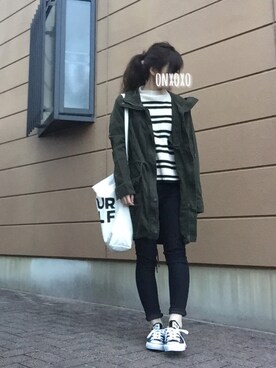 「Abercrombie&Fitch（アバークロンビーアンドフィッチ）のアイテム（ミリタリージャケット）」を使った、Atsukoさん（レディース・152cm）の冬コーディネート