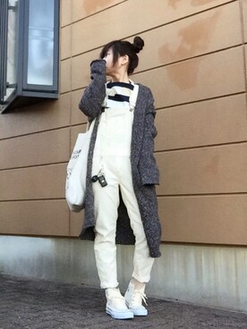 「コーディガン」｜「アイテム（オールインワン・サロペット）」を使った、Atsukoさん（レディース・152cm）の冬コーディネート