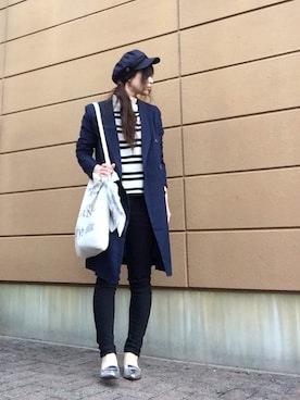 「シルバーシューズ」｜「アイテム（ハンチング/ベレー帽）」を使った、Atsukoさん（レディース・152cm）の春コーディネート