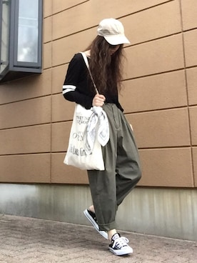 「TODAYFUL（トゥデイフル）のVintageトートバッグ（トートバッグ）」を使った、Atsukoさん（レディース・152cm）の春コーディネート