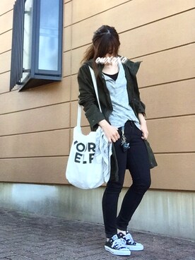 「Abercrombie&Fitch（アバークロンビーアンドフィッチ）のアイテム（ミリタリージャケット）」を使った、Atsukoさん（レディース・152cm）の春コーディネート