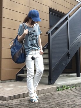 「ブルー x ホワイト」｜「アイテム（その他シューズ）」を使った、Atsukoさん（レディース・152cm）の夏コーディネート