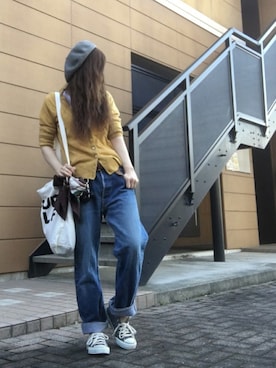 「リーバイス501」｜「アイテム（ハンチング/ベレー帽）」を使った、Atsukoさん（レディース・152cm）の秋コーディネート
