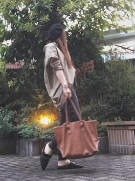 「スキッパーシャツ」｜「アイテム（ハンチング/ベレー帽）」を使った、Atsukoさん（レディース・152cm）の秋コーディネート