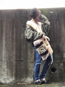 「ファークラッチ」｜「アイテム（ブルゾン）」を使った、Atsukoさん（レディース・152cm）の秋コーディネート