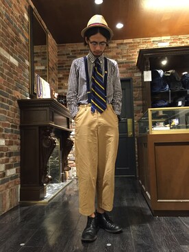 「アイテム（サスペンダー）」を使った、窪田 孝之さん（メンズ・170cm）の夏コーディネート