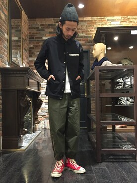 「NANO universe（ナノユニバース）のアイテム（ニットキャップ/ビーニー）」を使った、窪田 孝之さん（メンズ・170cm）の春コーディネート
