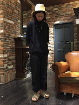 「NANO universe（ナノユニバース）のベルト付ワイドチノパンツ（チノパンツ）」を使った、窪田 孝之さん（メンズ・170cm）の春コーディネート