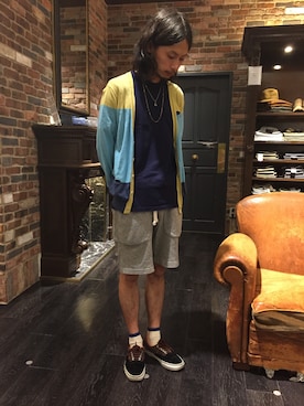 「アイテム（カーディガン/ボレロ）」を使った、窪田 孝之さん（メンズ・170cm）の夏コーディネート