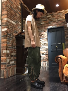 「ツバ広ハット」｜窪田 孝之さん（メンズ・170cm）の夏コーディネート